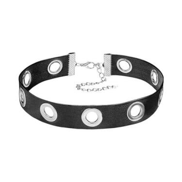 Imagem de Colar Choker Punk Preto Para Mulheres Em Couro PU Com Coração, Cadeado