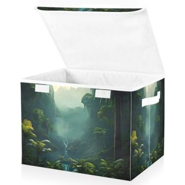 Imagem de Blueangle Cestos de armazenamento de floresta tropical exuberante com tampas, 42 x 32 x 30 cm, grande cesta organizadora dobrável para decoração de casa e escritório (427)