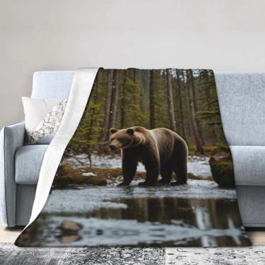 Imagem de Cobertor grande ultra macio com estampa de urso marrom de urso branco, perfeito para cama, sofá e viagens, manta de flanela aconchegante e quente