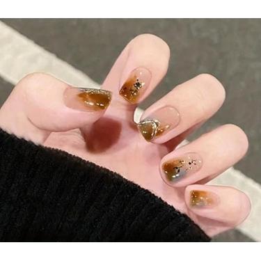 Imagem de Unhas quadradas de pressão em gel macio, curto, 12 tamanhos – 24 kit de manicure falso, olho de gato âmbar