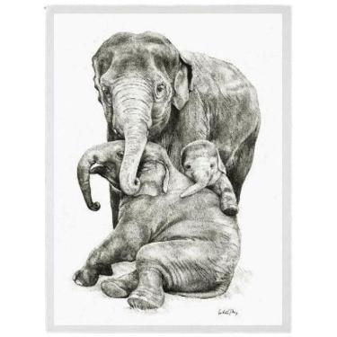 Imagem de Quadro Decorativo Família Elefantes Moldura Branca 45X34Cm