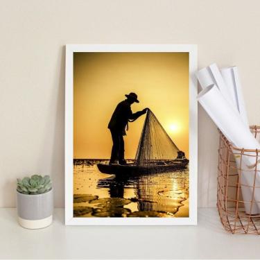 Imagem de Quadro Fotografia Pescador- Por Do Sol 24X18Cm - Com Vidro