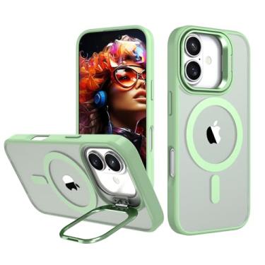 Imagem de IDweel Capa para iPhone 16 Plus com suporte embutido para câmera, compatível com MagSafe, slim fit e leve, traseira rígida magnética, borda macia, resistente a arranhões, flexível à prova de choque