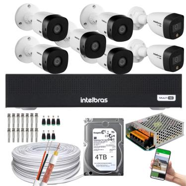 Imagem de Kit CFTV 7 Câmeras Intelbras 2 cam Full Color 5 cam 1220b Full Hd Dvr 3008-C C/HD 4TB