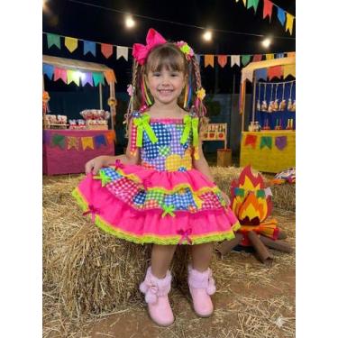 Imagem de Vestido Junino Luxo Encanto da Roça Rosa Neon - Infantil - no-brand, 8