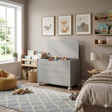 Imagem de Baú brinquedo Toy MDF com tampa Cinza 51701 Matic