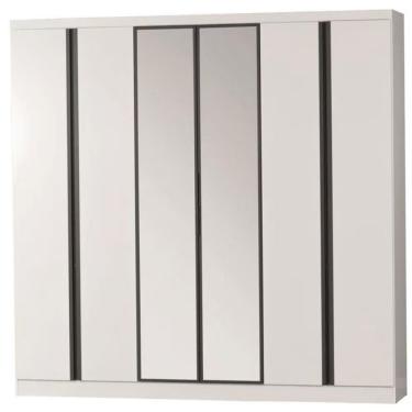 Imagem de Guarda Roupa Casal Monte Rei 6 Portas de Bater 6 Gavetas MDP com Espelho Branco com Grafite Bartira Móveis