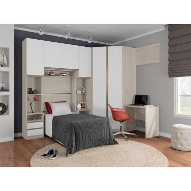 Imagem de Guarda Roupa Casal de Canto Prime Plus 2 Portas de Bater 4 Gavetas MDP Legno Crema-Branco MAT Luciane Móveis