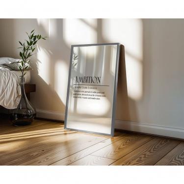 Imagem de Quadro Decorativo Ambition Branco Retangular 50X70 em Vinil com Vidro Moldura Madeira