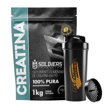 Imagem de Kit Creatina 1kg Coqueteleira Slim Preto Like Soldiers Nutrition-Unissex