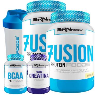 Imagem de Kit 2x Fusion Protein 900g  + BCAA 100g + Creatina 100g + Coqueteleira - BRNFOODS-Unissex