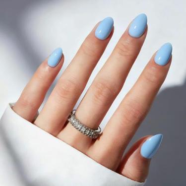 Imagem de Kit de Unhas Postiças Modelones Azul Oval Curto
