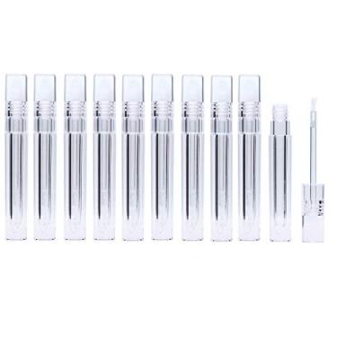 Imagem de AJLTPA 10 tubos quadrados de brilho labial com varinha, recipientes vazios transparentes de 3 ml, frascos de bálsamo de brilho labial totalmente transparentes com inserções de borracha para brilho