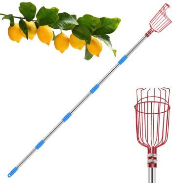 Imagem de Bastão para colhedor de frutas com haste telescópica de aço inoxidável colhedor de frutas cesta durável ferramenta de colheita de frutas leve (260 cm)