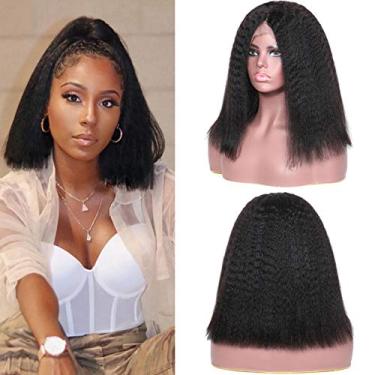 Imagem de Forawme Perucas de renda frontal pré-recolhidas para mulheres linha do cabelo natural 35,5 cm cabelo humano cabelo virgem real 33 x 4 parte do espaço profundo perucas entrelaçadas empresa 1B preto