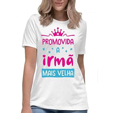 Imagem de Camiseta promovida a irmã mais velha rosa camisa presente Cor:Branco;Tamanho:GG