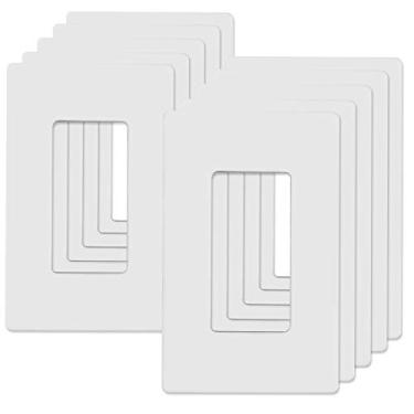 Imagem de ABBOTECH 1 Gang Placa de parede decorativa sem parafusos, capa de tomada de tamanho padrão segura para crianças, policarbonato termoplástico inquebrável, branco, pacote com 10