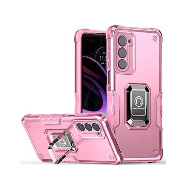 Imagem de Hee Hee Smile Capa de telefone 3 em 1 com suporte de anel magnético para Moto Edge 2021 resistente a choque capa traseira protetora de telefone rosa