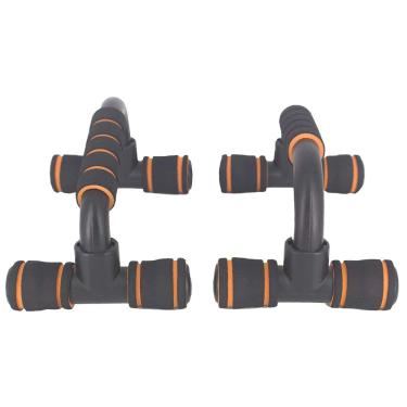 Imagem de Barra Apoio Flexão Braço Suporte Fixo Push Up Preto Laranja