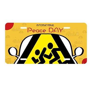 Imagem de DIYthinker Símbolo de aviso amarelo preto perseguição triângulo proibido placa etiqueta decoração de carro dia da paz