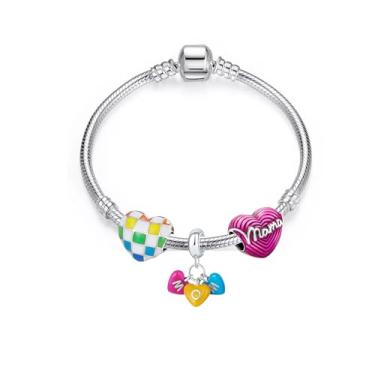 Imagem de Pulseira Love Mãe Banhado à Prata 925 com 3 berloques - Modelo Pandora - cabe pulseira de Berloques de Prata 925 Pandora Vivara - Presente para Mãe (19 cm)