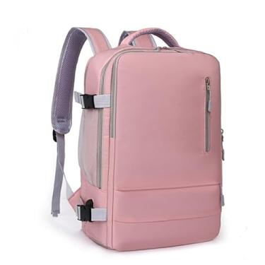 Imagem de Mochila de viagem grande feminina, bagagem de mão, mochila impermeável para fazer trilha e esportes ao ar livre, mochila escolar Rosa