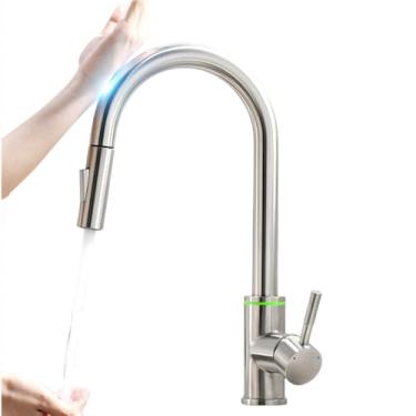 Imagem de Toque inteligente preto torneiras de cozinha para sensor cozinha pia água girar toque torneira misturadora água, escova níquel