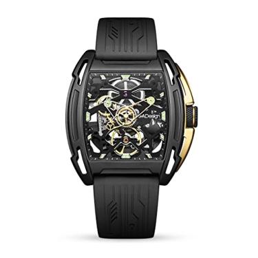 Imagem de CIGA Design Relógio mecânico automático série Z, relógio de pulso de esqueleto de luxo com pulseira de couro e silicone, vestido de negócios de aço inoxidável, à prova d'água, presente para homens e