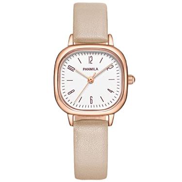 Imagem de RORIOS Relógio analógico de quartzo à prova d'água com pulseira de couro minimalista relógio de pulso de fácil leitura para mulheres e meninas, Damasco, Relógio de quartzo
