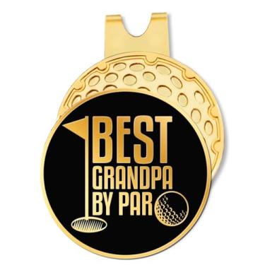 Imagem de Hafhue Best Grandpa by Par Marcador de bola de golfe preto dourado com clipe de chapéu, acessórios de golfe engraçados e presentes de golfe para homens vovô, presentes de aposentadoria de aniversário