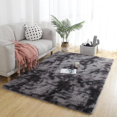 Imagem de KAIJIE Tapetes de área para sala de estar, tapete macio e fofo para quarto, tapete felpudo antiderrapante confortável para berçário, tapete moderno para decoração de casa cinza escuro 200 x 250 cm