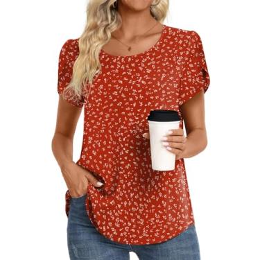 Imagem de HOTGIFT Blusa feminina casual de verão 2024 túnica de manga curta para leggings camisetas de chiffon gola redonda macia e confortável, Bolinhas vermelhas, M