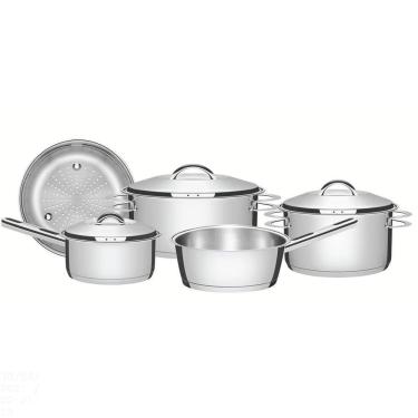 Imagem de Jogo De Panelas Tramontina Solar Em Aço Inox Com Fundo Triplo E Tampas De Inox 5 Peças Tramontina