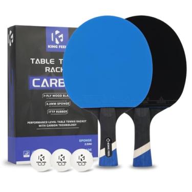 Imagem de Raquetes profissionais de tênis de mesa de fibra de carbono, leve, com lâmina de 7 camadas, esponja premium de 2 mm, borracha aprovada pela ITTF, desempenho em nível de torneio