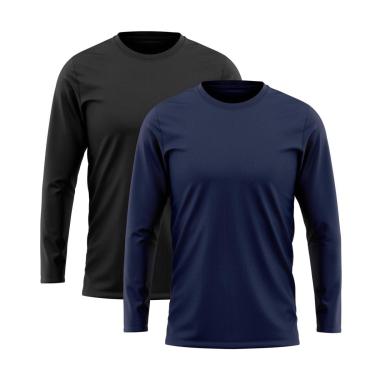 Imagem de Kit 2 Camisetas Manga Longa Proteção Solar Uv50 Ice Preta+Marinho-Masculino