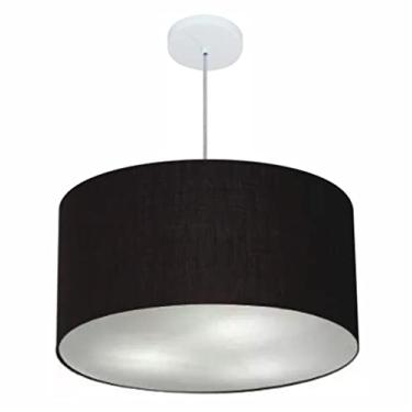 Imagem de Lustre Pendente Cilíndrico Cúpula Tecido 60x30 cm, Vivare Iluminação, Pendente4080 PR, Preto, Grande