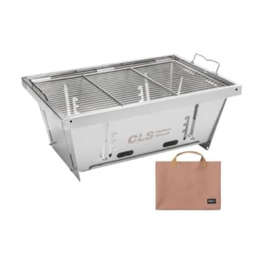 Imagem de menolana Churrasqueira dobrável, mesa portátil com saco de armazenamento, forno de acampamento, grelha a lenha para acampamento, festa, pátio