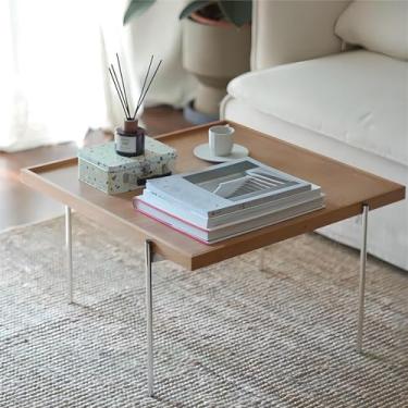 Imagem de Mesa de centro quadrada de madeira maciça, mesa de centro moderna, mesa de sofá com pernas de metal, para janela flutuante, tatami, sala de chá, varanda, sala de estar