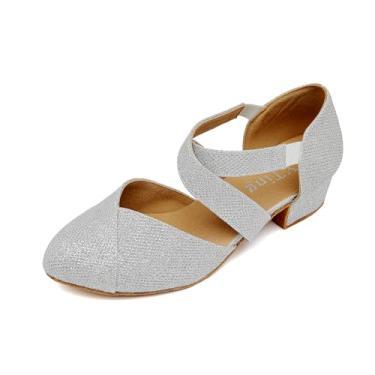 Imagem de YYTing Tênis de dança de salão feminino Swing Latin (bico fechado, sola de camurça, fecho elástico) salto de 3,8 cm YT26, Prata., 36