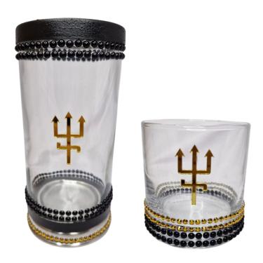 Imagem de Kit Porta Vela e Copo Exu do Ouro Chama Dinheiro Tridente