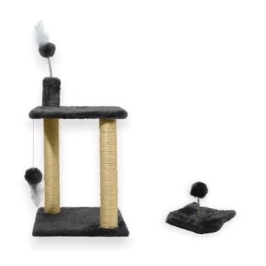 Imagem de Arranhador para Gatos Sisal Plataforma 2 Andares com Brinquedo Mola Ma