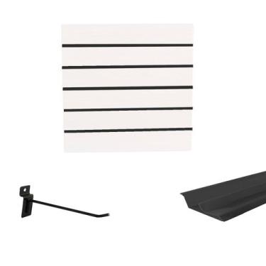 Imagem de Painel Canaletado Branco em Mdf 0,61 x 0,61m com Perfil Pvc Preto e 20