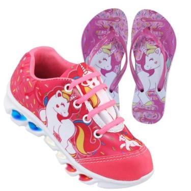 Imagem de Kit Tenis de led infantil meninas Ledstar calce facil Unicornio desenh