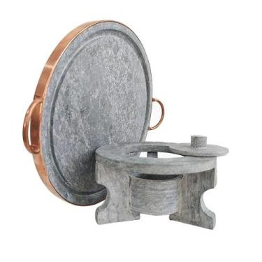 Imagem de Kit Fogareiro +  Chapa De Pedra Sabão Para Carne 37 Cm