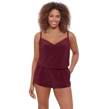 Imagem de Aqua Green Macacão feminino com gola V padrão, Groselha, P