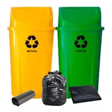 Imagem de Kit 2 Lixeiras Para Coleta Seletiva De 60l Com Saco De Lixo - JSN, Ama