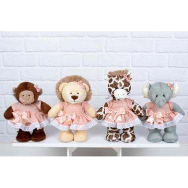 Imagem de PELUCIAS SAFARI EM PÉ 30 CM MISTO - LEÃO, ELEFANTE, GIRAFA, MACACO (SALMÃO)