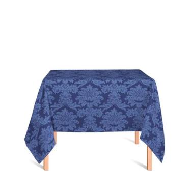 Imagem de Toalha de Mesa Quadrada em Tecido Jacquard Azul Marinho Medalhão Tradi
