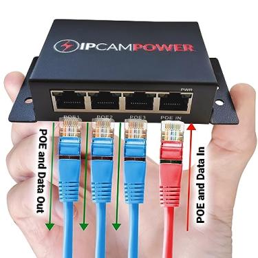 Imagem de IPCamPower Switch de 3 Portas Alimentado por Poe e Rede Cat5 Cat6 Midspan Extensor de Alcance de Cabo Repetidor de Passagem para Câmeras Ip - Execute Cabos de Até 1148'