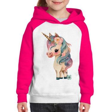 Imagem de Moletom Infantil Unicórnio e Flores - Foca na Moda, Branco, Rosa, 2